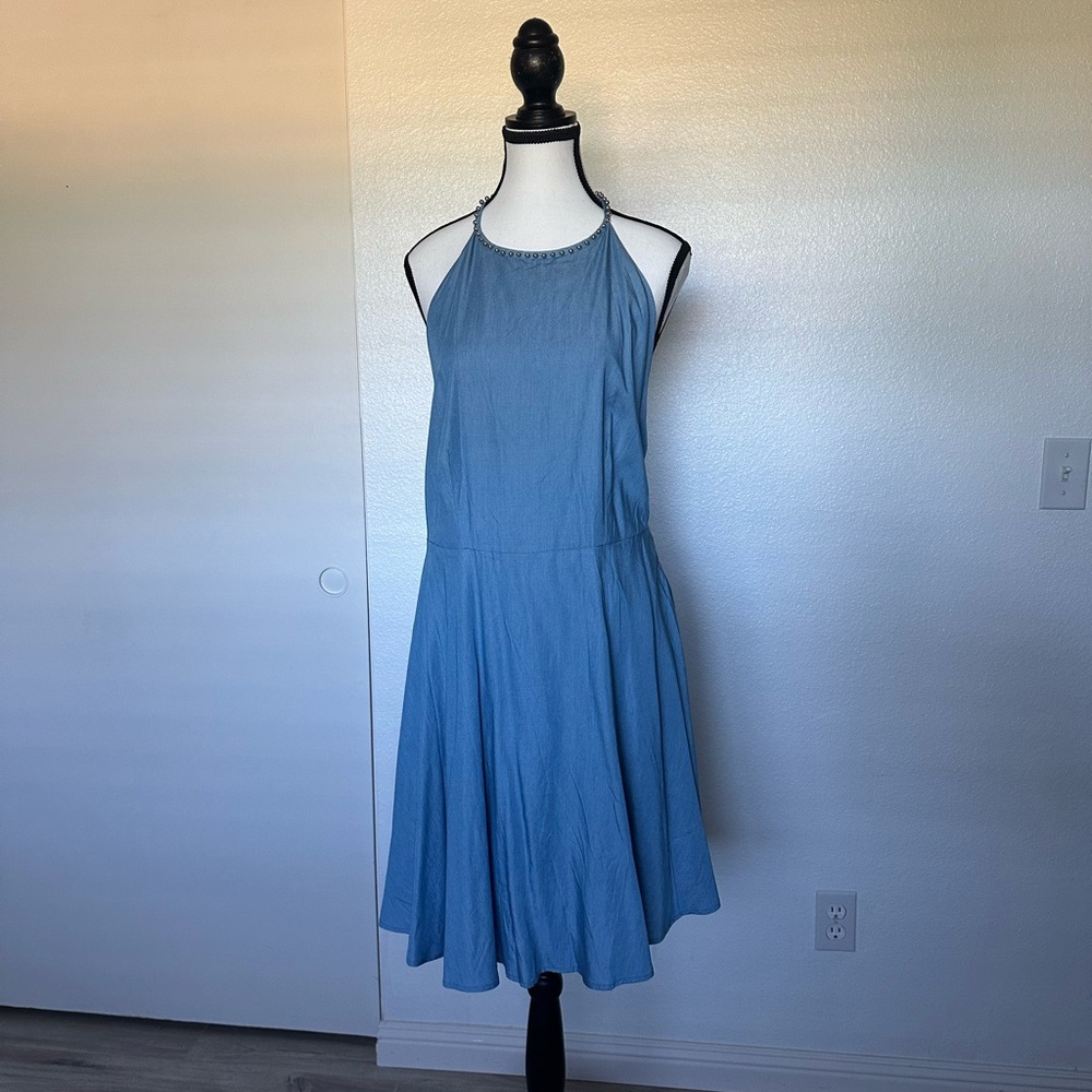 Lucy Paris Blue Strappy Studded Halter Dress